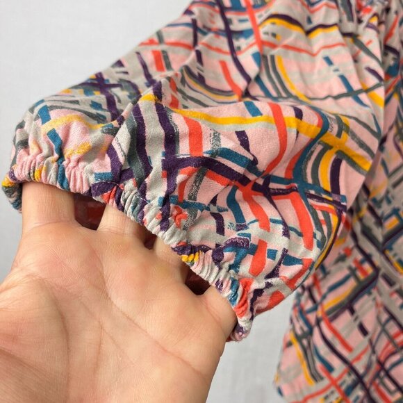 Maeve High Low Abstract Tunic Popover Womens M Oversized Artsy Bold 3/4 Pink - Picture 6 of 14